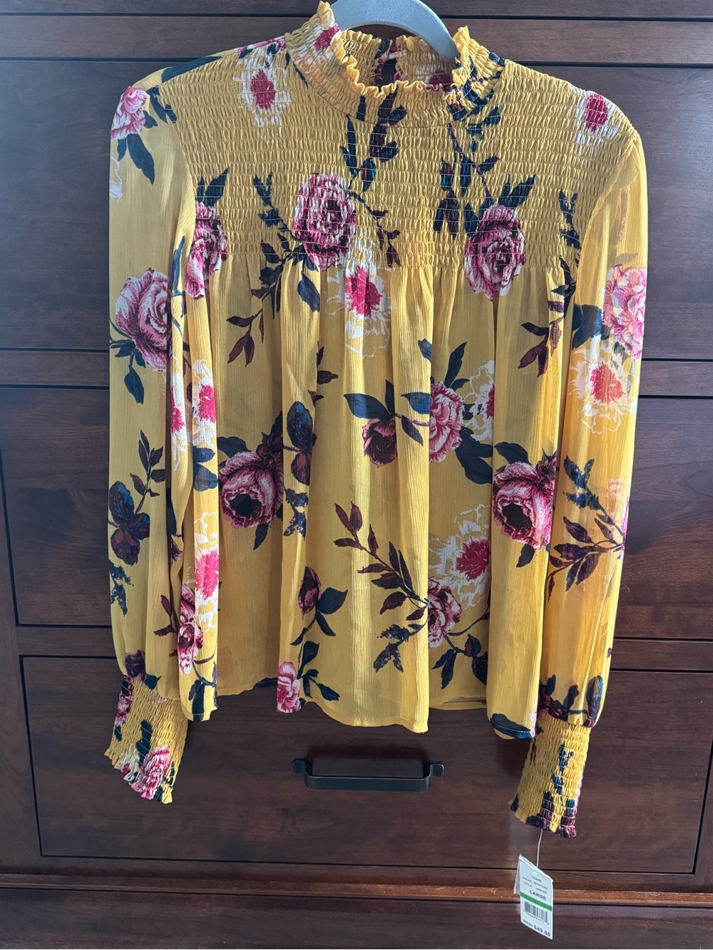 Mustard Floral High-Neck Blouse